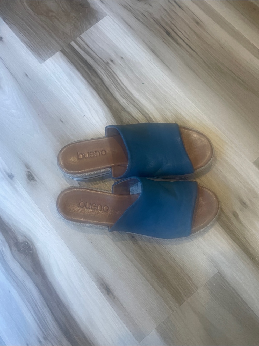 Bueno Blue Leather Slide Mules for Women